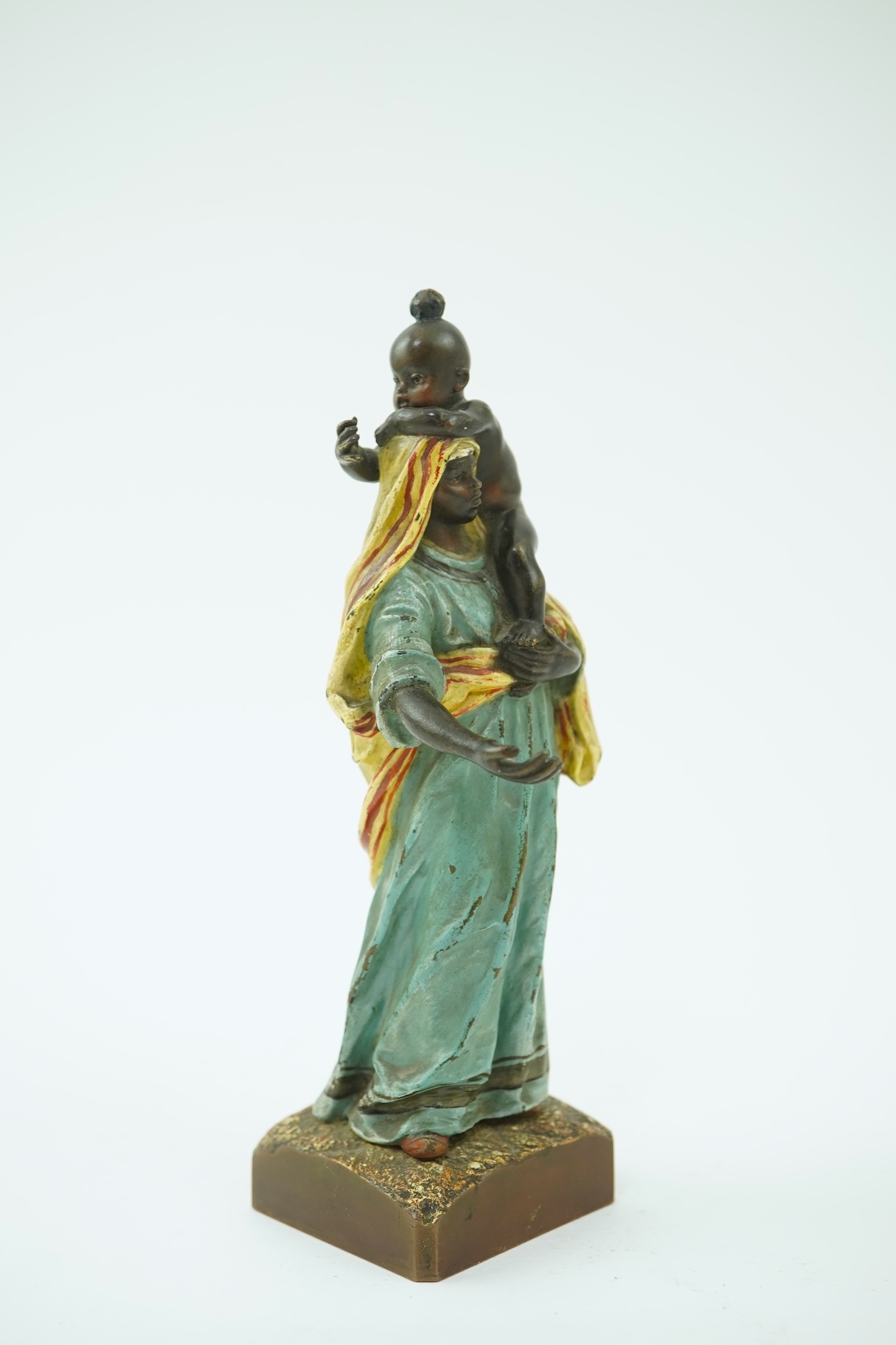 Franz Xavier Bergman (Austrian, 1861-1936). A Viennese cold painted bronze figure of a Moorish female beggar and child